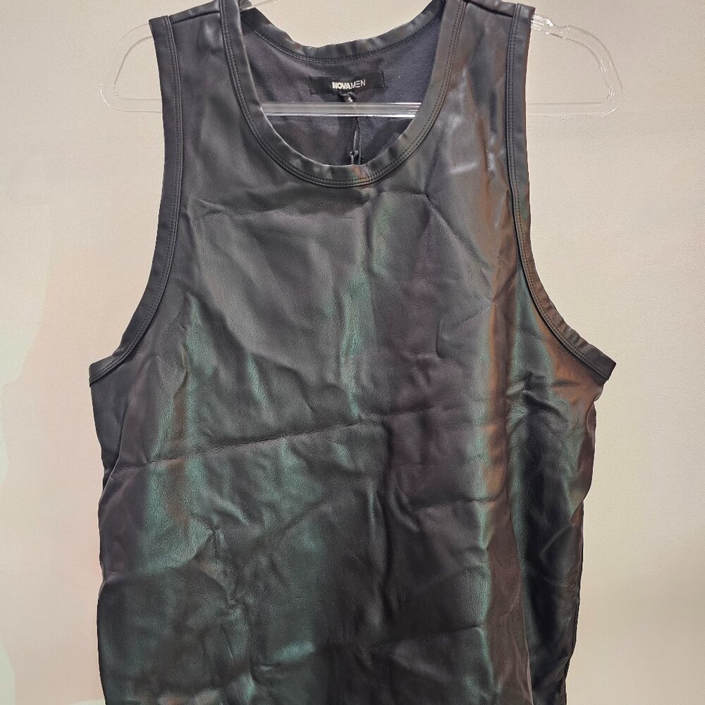 Nova Men Black Stretch Faux Leather Tank (loose fit)